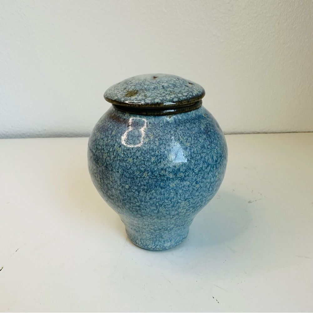 Blue Art Pottery Lidded Jar Signed Knightley